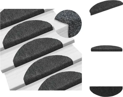 Image de vidaXL 15 pcs. tapis autocollant. Tapis d'escalier aiguilleté 65x21x4cm gris foncé - Tapis d'escalier