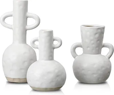 Produktbild von Unyqoos® 3‑teiliges Steingut-Vasen-Set, weiß – moderne Keramikvase mit Henkel, 22,5/15,4/15,2 cm, Dekovasen für Pampasgras, Fensterbank & Kamin