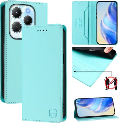 Produktbild von Lederhülle für Infinix Hot 40/Hot 40 Pro/Tecno Spark 20 Pro 4G Hülle Flip Brieftasche Kartenfächern Ständer Schutzhülle Türkis