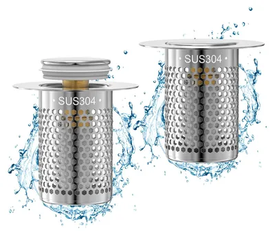 Produktbild von 2-teiliges Set aus Edelstahl-Pop-up-Abflusssieben, Spülbecken-Abflussstopfen, universeller Metall-Abflussstopfen mit Filter, Abflussstopfen für Spülbecken und Küchen (34-40 mm)