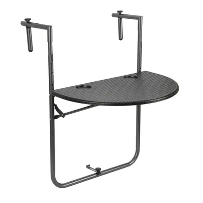 Produktbild von Balkonhängetisch Gartentisch Balkontisch Hängetisch klappbar 64x60x83.5cm mit 3 Höhenverstellbar, Tischplatte 60x40 cm, in Rattan-Optik, Schwarz