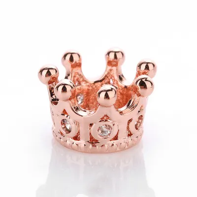 Image de Perles à gros trous Charm 5 pièces, couronne 10,8 x 7,2 mm, or rose avec pierres transparentes