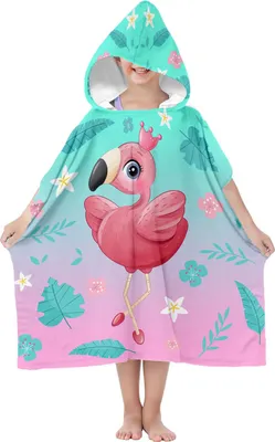 Obrázek produktu pro Pončo s kapucí, dětské koupací pončo 70 cm, mikrovlákno, plameňák, savé, rychleschnoucí [163]