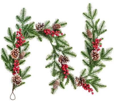 Productafbeelding van Kunststof kerstkrans - Met besjes en dennenappels - Decoratie voor schoorsteenmantel en tafel - 1,5 meter