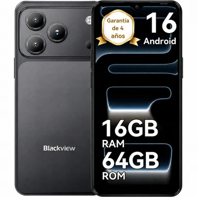 Imagen del producto de Blackview WAVE 7C de 2026, teléfono móvil sin contrato, pantalla de 6.56", Android 16, 16GB de RAM + 64GB de almacenamiento interno / 2TB con tarjeta TF, reconocimiento facial, batería de 5000mAh, cámara de 32MP, doble SIM, WiFi 5, IP54