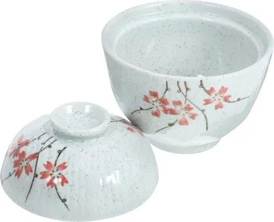 Produktbild von Keramische 4-teiligige Miso-Suppe-Schüssel mit Deckel und Mikrowellen-Platte