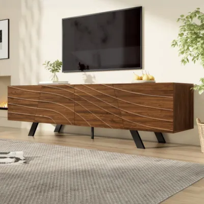 Produktbild von TV-Schrank mit Wellenfront, Lowboard Eisenbeinen, großem Stauraum, TV-Möbel für Wohnzimmer, Flur (160×39×50.5 cm)