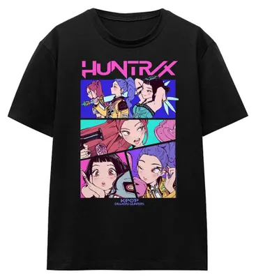 Productafbeelding van K-Pop Demon Hunters - "Huntrix Neon Comic Anime" T-shirt voor dames, model TV43964 (XL), kleur zwart