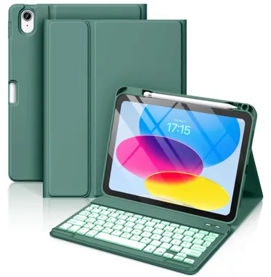 Image de Coque avec clavier pour iPad A16, 11 pouces, 10ème génération, 2025, 2022, 11 pouces. Compatibilité parfaite. Couleur : vert pin