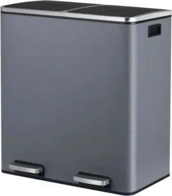 Immagine prodotto di Cestino a pedale 2 scomparti - 60L - Raccolta differenziata - Touchless - Acciaio inox - Chiusura ammortizzata - Antiscivolo - Grigio
