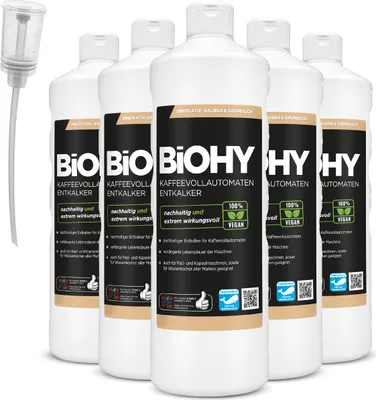 Produktbild von BiOHY Kaffeevollautomaten Entkalker (6x1l Flasche) + Dosierer | Ideal zur Entkalkung von allen Kaffeemaschinen & Espressomaschinen | Ca. 20 Entkalkungsvorgänge/Flasche