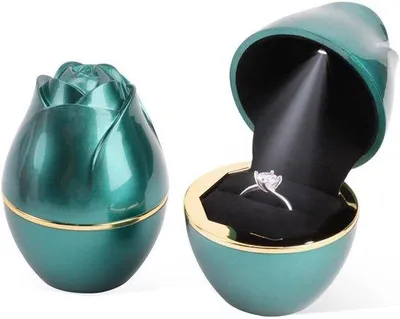 Image de Boîte à bijoux avec éclairage LED - Rose et vert - Coffret cadeau pour bagues - Boîte à bijoux pour alliances et bagues de fiançailles