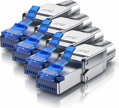 Produktbild von Primewire 4x Netzwerkstecker RJ-45 (Ethernet) zu Netzwerkkabel, Werkzeuglos RJ45 CAT 8, Gigabit Ethernet LAN Kabel, 40 Gbit/s, silber