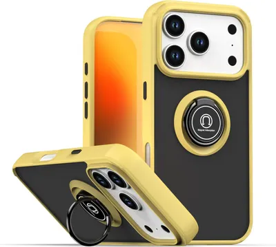 Produktbild von Hülle für iPhone 17 Pro Matte Transluzent TPU Stoßfest Schutzhülle mit Ring Halter Ständer Gelb