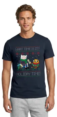 Produktbild von Spreadshirt Adventure Time What Time Is It Holiday Time Ugly Christmas Männer T-Shirt, L, Navy