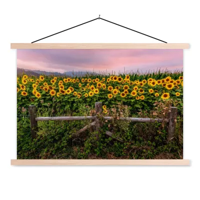 Produktbild von MuchoWow® Textilposter Sonnenblume - Blumen - Pflanzen 120x80 cm mit holzfarbenen Rahmen - Aufhängeset