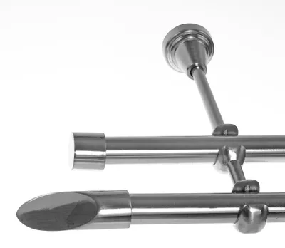 Produktbild von Gardinenstange mit Wandhalterung I Metall Edelstahl Look 2-läufig Ø 19mm I H28