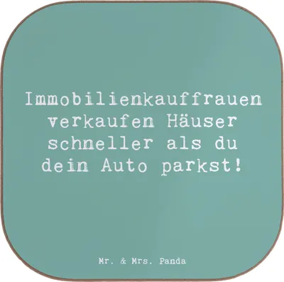 Produktbild von Mr. & Mrs. Panda Tassenuntersetzer Spruch Immobilienkauffrau - Meeresbrise - Geschenk, Getränkeuntersetzer, Tischuntersetzer, Flaschenuntersetzer, Berufspassion, Berufe