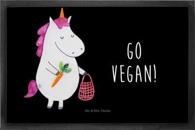 Produktbild von Mr. & Mrs. Panda fußmatte Einhorn Vegan 50 x 75 cm - Schwarz - Geschenk, Fußabtreter, Gesund Leben, Rohkost, essen, Veganismus, Schmutzfangmatte, Veganer, Bodenvorleger