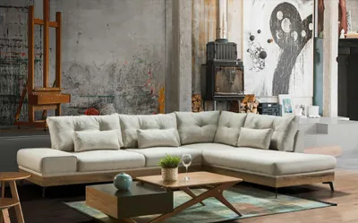 Produktbild von Möbel Ecksofa Holz Couch Wohnzimmer Sofa Couchen Sofas L-Form Möbel Eckgarnitur