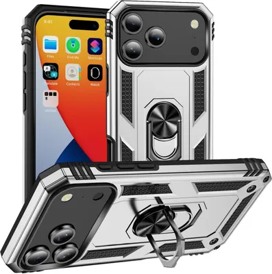 Produktbild von Mobigear Armor Ring iPhone 17 Pro Max Hülle Hardcase Backcover Stoßfest mit Ringhalter - Silber