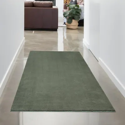 Produktbild von Wohnzimmer Teppich in Grün - Komfort mit flauschigem Uni Design Größe - 80 x 150 cm