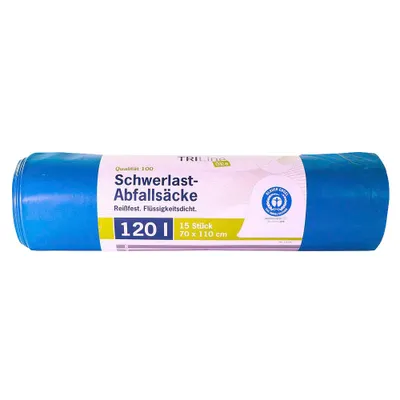 Produktbild von inapa Müllsack/Gartenabfallsack Triline 120l blau – extra stark belastbar 100% recyclingfähig – 1 Rolle/15 Stück