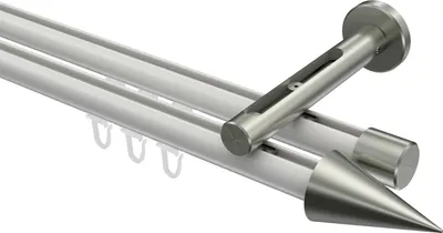 Produktbild von Interdeco Innenlaufstange / Gardinenstange mit Innenlauf Weiß / Edelstahl-Optik, Typ Siteno Savio (Kegel), 20 mm Ø 2-läufig, 120 cm