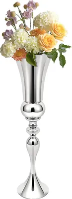 Produktbild von Blumenvase - Bodenstehende Hohe Vase - Galvanisch Versilbertes Eisen - Moderner Stil - Für Zuhause, Hochzeit, Restaurant & Hotel - Silber