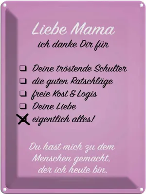 Produktbild von vianmo Blechschild 40x30 cm Liebe Mama ich danke