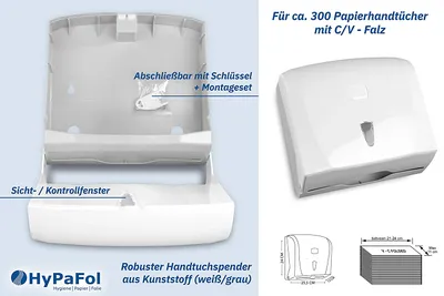 Produktbild von Handtuch-Papierspender | klein und kompakt, Kapazität für ca. 300 Blatt C/V-Falz