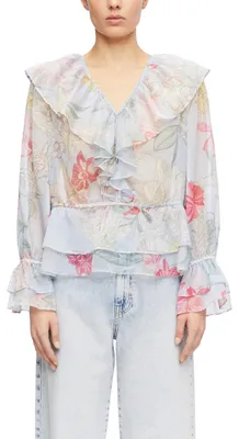 Produktbild von COMMA Damen Bluse – Chiffon, V-Ausschnitt, Volantärmel, Relaxed Fit