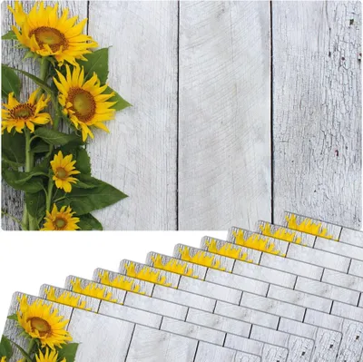 Immagine prodotto di Set di 12 tovagliette lavabili effetto legno con girasoli
