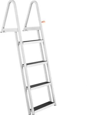 Obrázek produktu pro Přístavní žebřík - Hliníkový lodní žebřík se 4 odnímatelnými stupni - Nosnost 159 kg - Stupeň široký 10 cm - Protiskluzová gumová podložka - Ideální pro nastupování na lodě, jezera, bazény a moře.