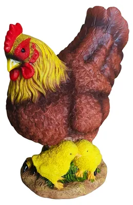 Produktbild von Relaxdays Gartenfigur Huhn, Glucke mit Küken, Gartendeko, wetterfest, authentisch, Kunstharz Tierfigur, 24 cm hoch, bunt