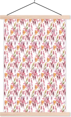 Produktbild von MuchoWow® Textilposter Blumen - Rosa - Farben - Aquarell 120x180 cm mit holzfarbenen Rahmen - Textil-Plakat