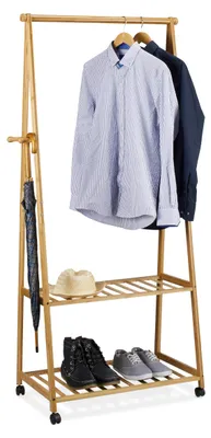 Kledingrek mit Stange & 2 Fächern, 166x84x45 cm, Bambus