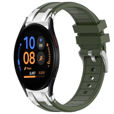 Produktbild von Für Samsung Galaxy Watch FE 40mm Silikon Schnellverschluss silberner Schnalle Ersatz Arm Band Dunkelgrün