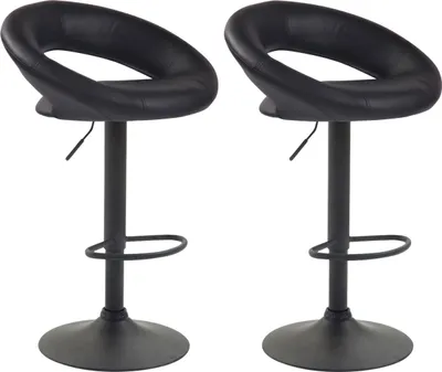 Image de Lot de 2 tabourets de bar CLP Olinda en similicuir, réglables en hauteur et pivotants, structure noire
