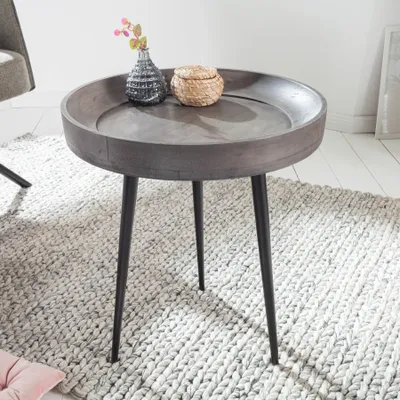 Zdjęcie produktu dla riess-ambiente Okrągły stolik boczny PURE NATURE 45cm szary akacja lite drewno z czarnymi metalowymi nogami Stolik kawowy Stolik