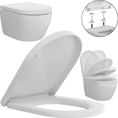 Produktbild von WC-Sitz mit Absenkautomatik D Form Toilettendeckel Antibakterieller Toilettensitz Klobrille Klositz Klodeckel Duroplast Softclose Quick-Release-Funktion Weiß