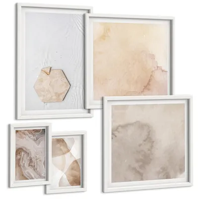 Produktbild von Bilder Set 5-teilig im weißen Rahmen – Wandbilder 5 Stück – gerahmte Poster für Wohnzimmer, Schlafzimmer und Flur – 50x50 cm - 40x60 cm – Designabstraktion, Naturinspiration