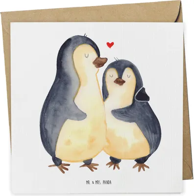 Produktbild von Mr. & Mrs. Panda Grußkarte Pinguin umarmen - Weiß - Geschenk, Klappkarte, faltkarte, Liebe, Hochzeit, anlasskarte, Glückwunschkarte, Verknallt, Umarmung Verliebt