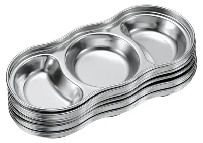 6 Edelstahl-Saucenschalen mit 3 Fächern, 20,5 cm, silber
