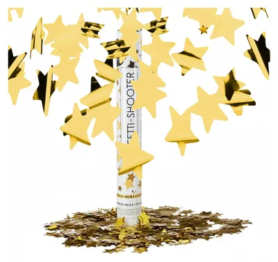 Zdjęcie produktu dla Relaxdays Partypopper Gold 40 cm, deszcz gwiazdek, wysokość efektu 6–8 m, ślub, urodziny, karnawał, deszcz konfetti, złoty
