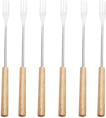 Productafbeelding van Kaasfonduevorken 24 cm - Set van 6 - Roestvrij Staal - Hittebestendige Handgreep - Duurzaam - Herbruikbaar - Fonduevork