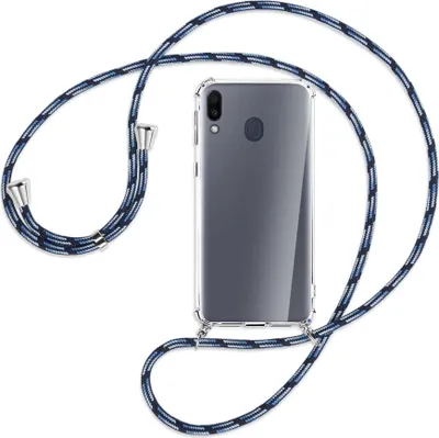 Produktbild von Handykette Backcover-Schutzhülle mit Band (Metall silberfarben) für Samsung Galaxy M20 - Blautöne