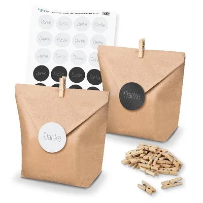 Produktbild von itenga SET Geschenktüten Danke Schlicht Mix (Motiv 81) 24 x Tüten + Klammern + S