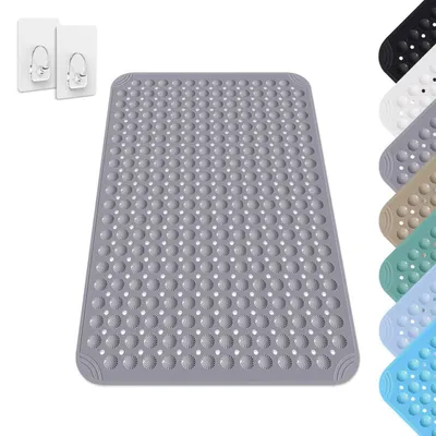Image de Tapis de douche antidérapant, 60 x 90 cm, PVC gris, avec ventouses, lavable en machine