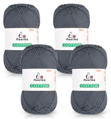Obrázek produktu pro Příze na háčkování, 4 nitě, 100% bavlna, tmavě šedá, 4 x 50 g
